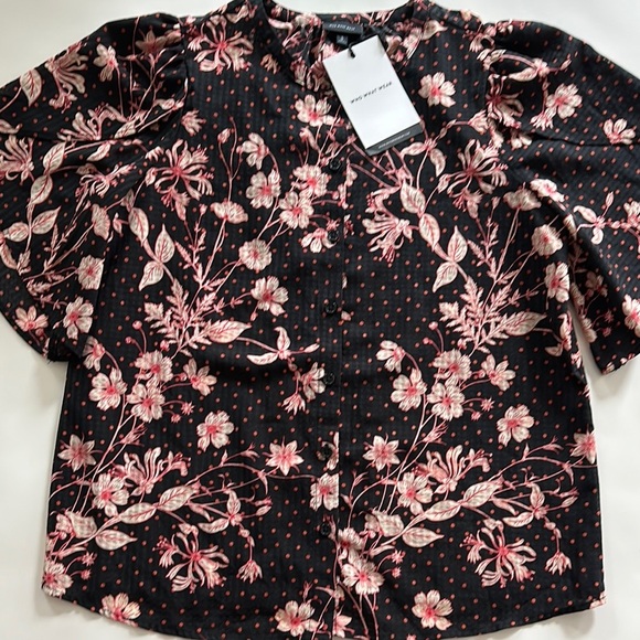 Who What Wear Pink and Black Boxy Blouse with Mandarin Collar - Picture 1 of 6